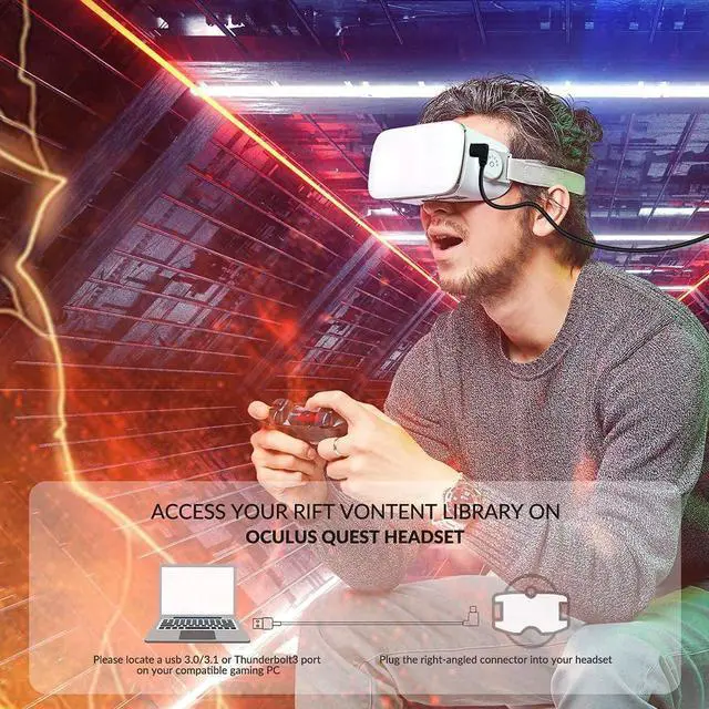 Alt view image 4 of 6 - VR Link Cable,CompatibleWith Oculus Quest 2 Link Cable 16.4ft,USB 3.1 to USB C Cable, for Quest 2/Steam VR Virtual Reality Headset Game Connection PC,16.4ft/5m