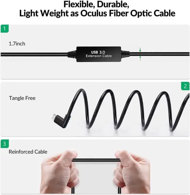 Alt view image 2 of 6 - VR Link Cable,CompatibleWith Oculus Quest 2 Link Cable 16.4ft,USB 3.1 to USB C Cable, for Quest 2/Steam VR Virtual Reality Headset Game Connection PC,16.4ft/5m