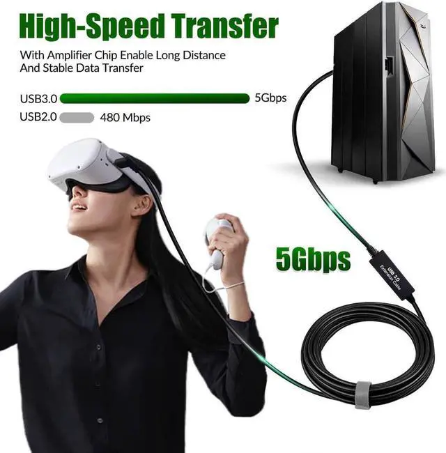 Alt view image 3 of 6 - VR Link Cable,CompatibleWith Oculus Quest 2 Link Cable 16.4ft,USB 3.1 to USB C Cable, for Quest 2/Steam VR Virtual Reality Headset Game Connection PC,16.4ft/5m