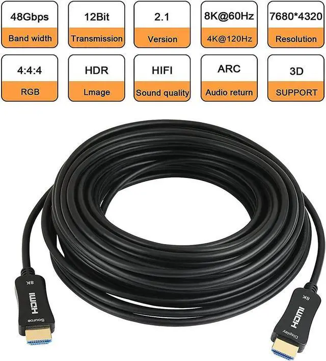 Alt view image 2 of 7 - er Optic HDMI 2.1 Cable 30ft, Fiber HDMI Cable 8K@60Hz Ultra High Speed 48Gbps 4:4:4 HDR/eARC for PS5 DVD