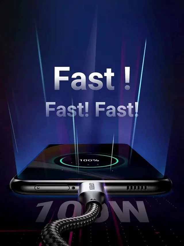 Alt view image 3 of 7 - UGREEN USB C to USB C Cable 100W Fast Charge, [2 Pack 6FT] Type C 5A Power Delivery Charger, Nylon Braided Charging Cord Compatible for MacBook Pro 2021 Dell iPad Pro Samsung Galaxy S21 S20 Note 20