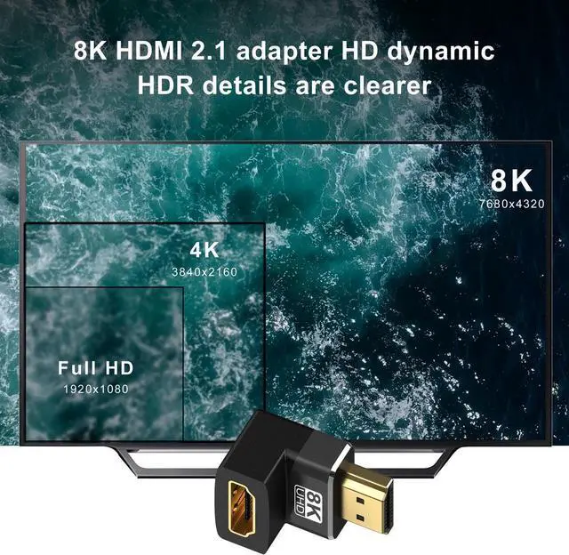 Alt view image 5 of 7 - 8K HDMI 90 Degree and 270 Degree Adapter, HDMI Right Angle Adapter Male to Female HDMI 2.1 Cable Adapter with 8K@60Hz, 4K@120Hz, HDR, eARC for HDTV Switch Laptop PS4 PS5 Xbox, 2-Pack
