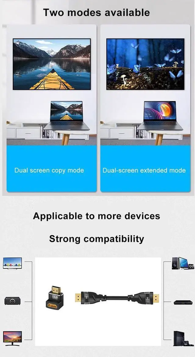 Alt view image 7 of 7 - 8K HDMI 90 Degree and 270 Degree Adapter, HDMI Right Angle Adapter Male to Female HDMI 2.1 Cable Adapter with 8K@60Hz, 4K@120Hz, HDR, eARC for HDTV Switch Laptop PS4 PS5 Xbox, 2-Pack