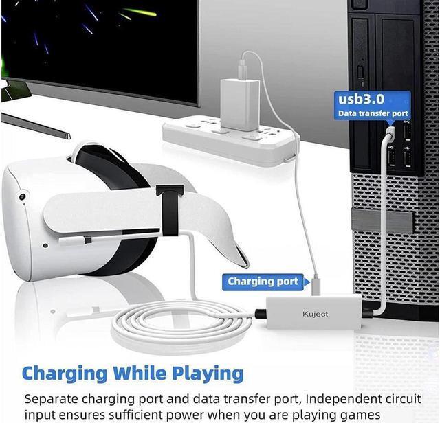Alt view image 3 of 7 - Design 16FT Link Cable for Oculus Quest 2, with Separate Charging Port for Ultra-Durable Power, USB 3.0 Type A to C Cable for VR Headset Accessories and Gaming PC White