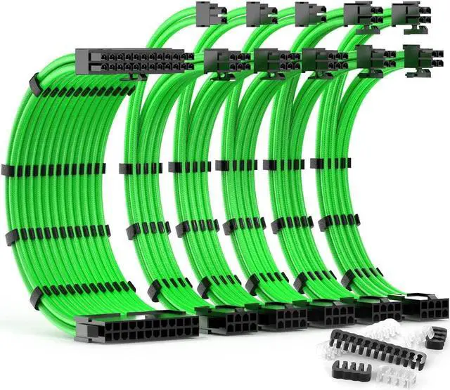 Main image of PSU Cable Extension Kit 30CM Length with Combs,1x24Pin/2x8Pin(4+4) EPS/3x8Pin(6P+2P) PCI-E/PC Sleeved for ATX Power Supply,(Green)