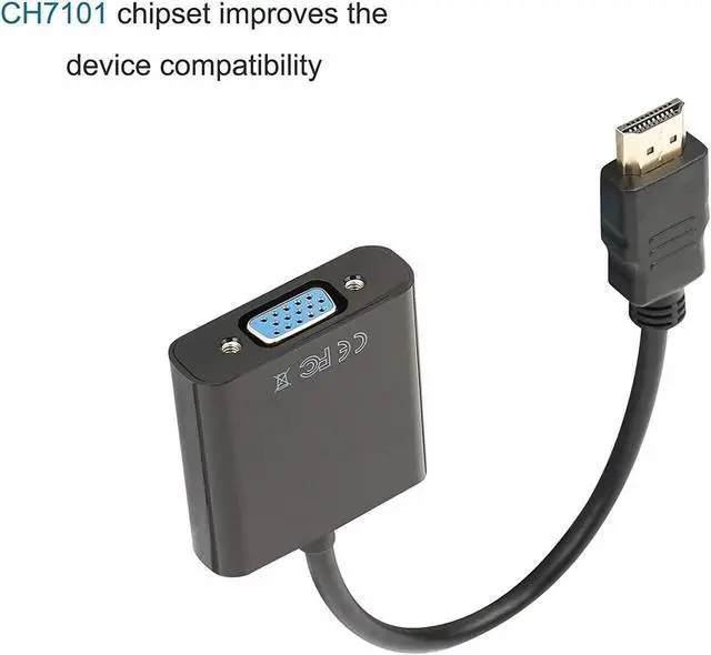 Alt view image 6 of 7 - HDMI to VGA, Gold-Plated HDMI to VGA Adapter (Male to Female) for Computer, Desktop, Laptop, PC, Monitor, Projector, HDTV, Chromebook, Raspberry Pi, Roku, Xbox and More - Black