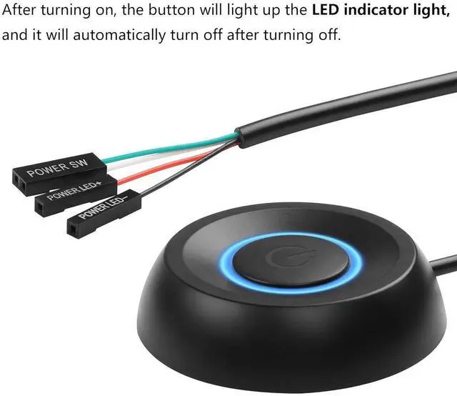 Alt view image 7 of 7 - PC Power Switch, Desktop Computer External Remote Start, Motherboard Button, Extension Cable with LED Light (Black)