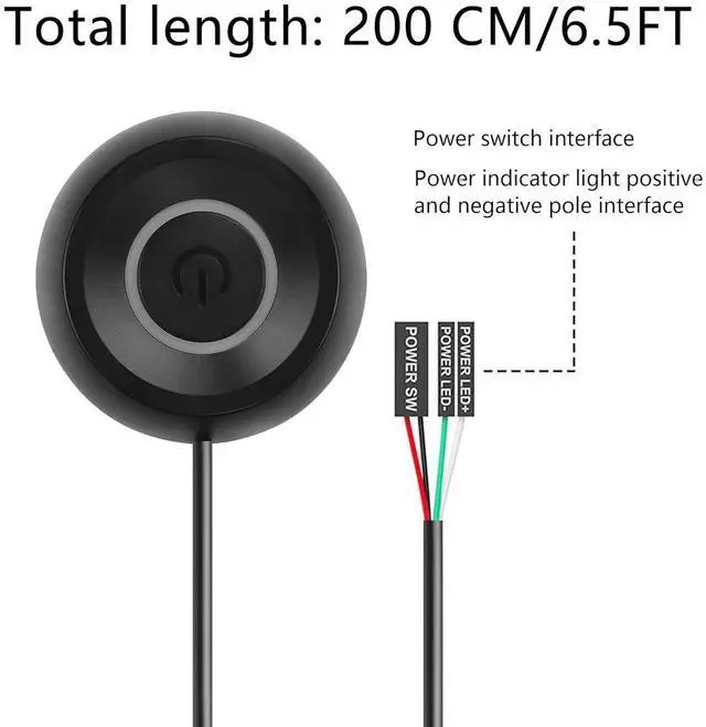 Alt view image 2 of 7 - PC Power Switch, Desktop Computer External Remote Start, Motherboard Button, Extension Cable with LED Light (Black)