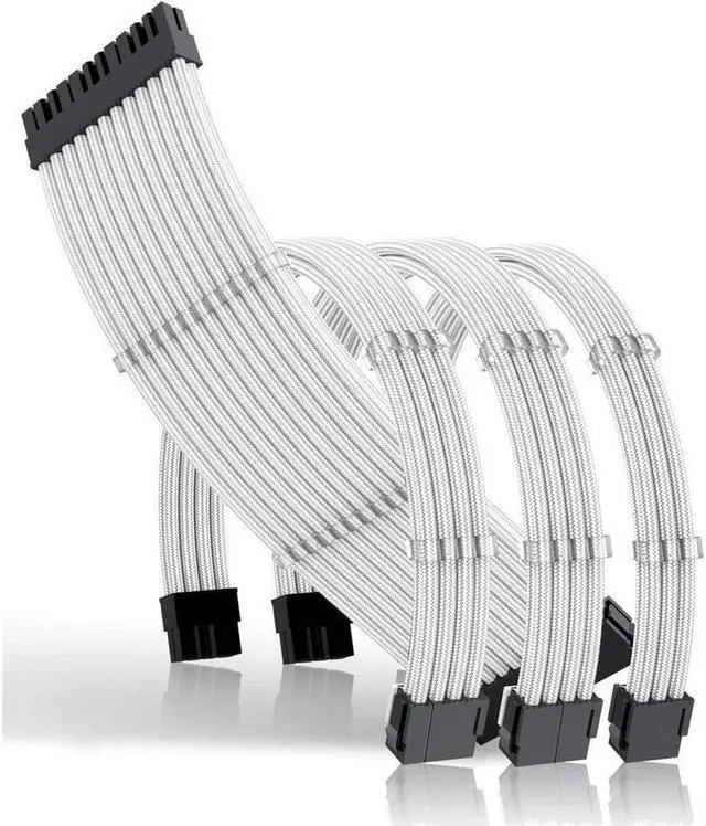 Alt view image 7 of 7 - Sleeved Cables, PSU Extension Cable Kit for Power Supply, Fiber Braided ATX EPS PCI-E Cable with Combs, 30CM (White)