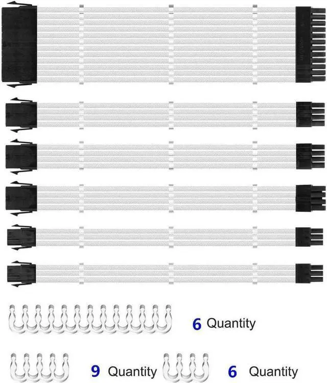Alt view image 2 of 7 - Sleeved Cables, PSU Extension Cable Kit for Power Supply, Fiber Braided ATX EPS PCI-E Cable with Combs, 30CM (White)