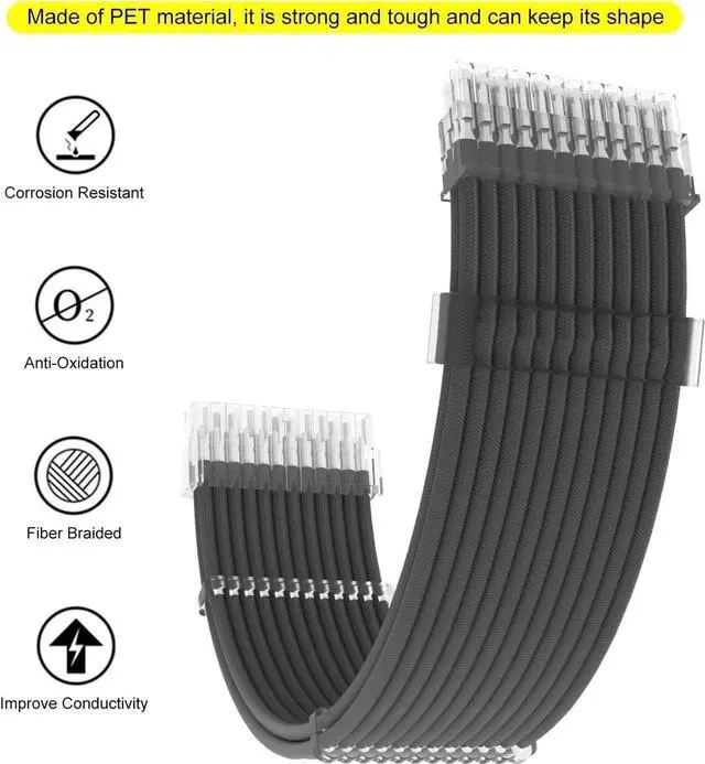 Alt view image 3 of 6 - PSU Extension Cable Kit Custom Sleeved Power Supply Cable Mod for PC Build 18AWG 24Pin ATX /8 (4+4) Pin EPS CPU Cable /8 (6+2) Pin PCI-E GPU PSU Cables 6PCS with Cable Comes Black