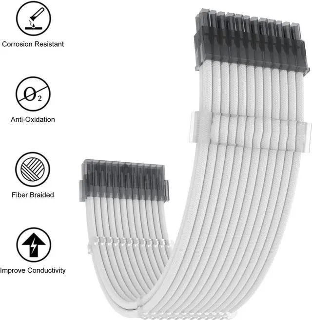 Alt view image 3 of 6 - PSU Extension Cable Kit Custom Sleeved Power Supply Cable Mod for PC Build 18AWG 24Pin ATX /8 (4+4) Pin EPS CPU Cable /8 (6+2) Pin PCI-E GPU PSU Cables 6PCS with Cable Comes White