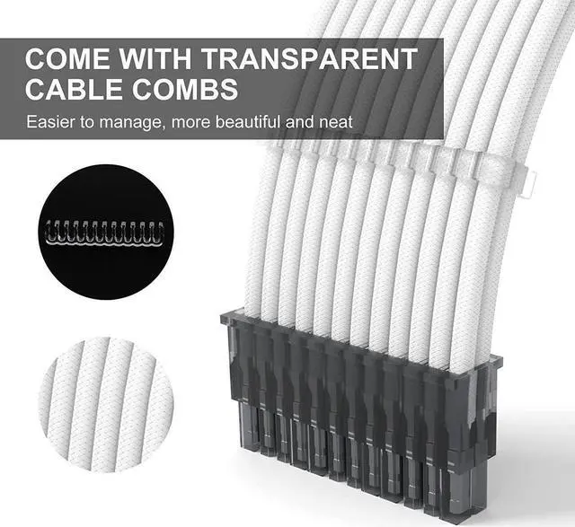 Main image of PSU Extension Cable Kit Custom Sleeved Power Supply Cable Mod for PC Build 18AWG 24Pin ATX /8 (4+4) Pin EPS CPU Cable /8 (6+2) Pin PCI-E GPU PSU Cables 6PCS with Cable Comes White