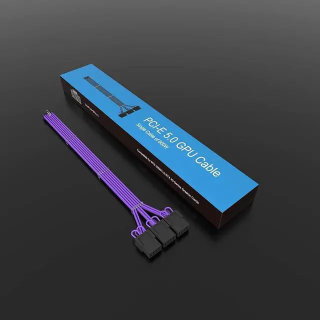 Alt view image 3 of 6 - 16Pin Cable,PCIE GPU Cables,Sleeved 12vhpwr PSU Extension Cable,Mini 12+4 Pin Connector for RTX 3090Ti,4070Ti 4080,4090 Graphics Card Power Supply 16AWG Purple