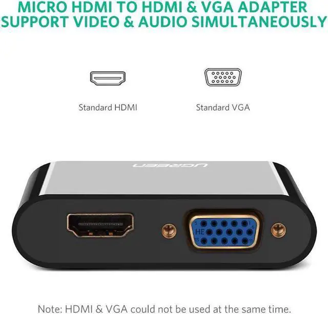 Alt view image 6 of 7 - Active Micro HDMI to HDMI VGA Video Converter Adapter with 3.5mm Audio Jack Micro HDMI Adapter for Tablets,Smartphones,Ultrabooks,Cameras and Camcorders -Black