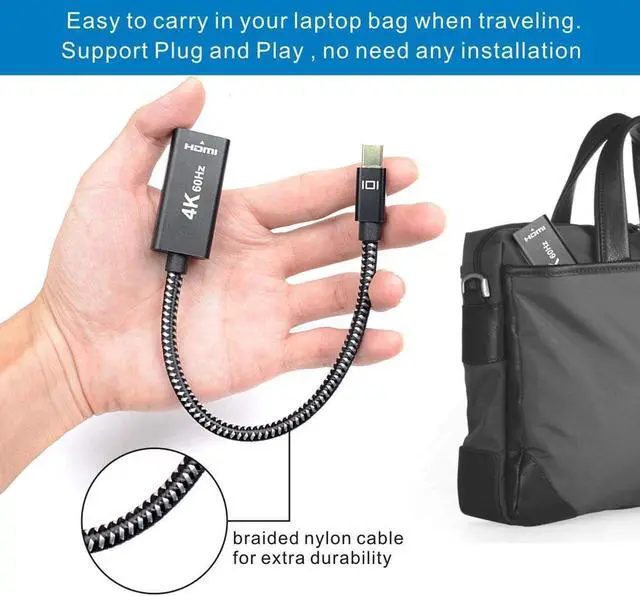 Alt view image 3 of 7 - 4K Mini DisplayPort to HDMI Adapter - 4K@60Hz Thunderbolt to HDMI Adapter for MacBook Air/Pro, Surface Pro/Dock/Book, Monitor, Projector, More +