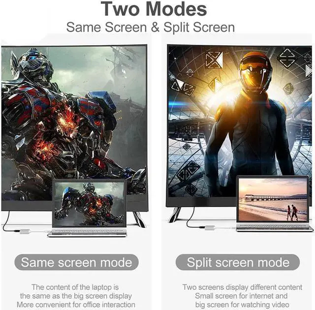 Alt view image 3 of 7 - USB C to HDMI VGA Adapter,  2 in 1 Type C Thunderbolt 3 to 4K HDMI+1080P Adapter Compatible with MacBook Air ipad Pro Pixels Dell XPS Matebook Galaxy Note Huawei HTC More+