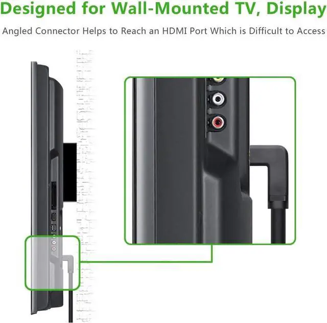 Alt view image 6 of 7 - HDMI Cable, Right Angle 270 Degree Elbow Support 4K 60Hz 2K 2160p 1440p 1080p 3D ARC Ethernet Video Gaming Xbox One PS4 & 4K Apple TV HDTV Projector, 3 Feet