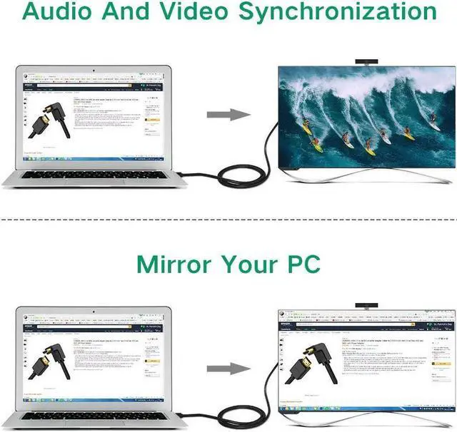 Alt view image 3 of 7 - HDMI Cable, Right Angle 270 Degree Elbow Support 4K 60Hz 2K 2160p 1440p 1080p 3D ARC Ethernet Video Gaming Xbox One PS4 & 4K Apple TV HDTV Projector, 3 Feet