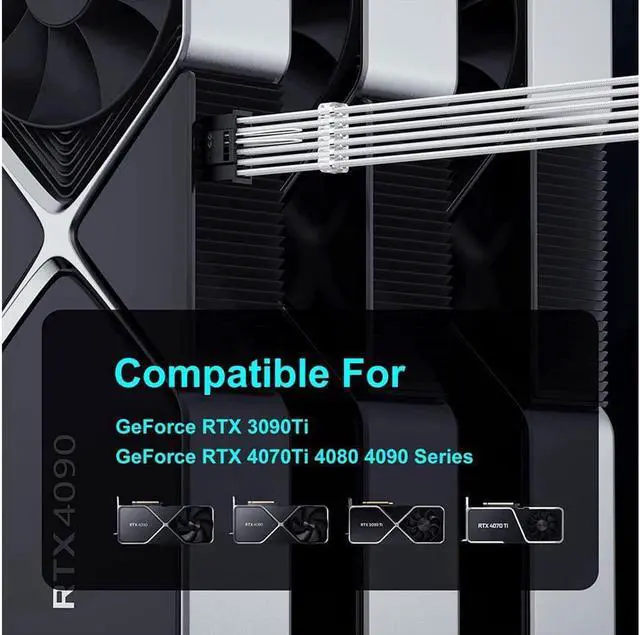 Alt view image 2 of 7 - PCIE 5.0 Extension RTX 4090 4070Ti 12VHPWR Power Cable, 16Pin(12+4) Male to 4X8Pin Female PCI-e 5.0 GPU Extension Cable + 24Pin ATX Motherboard Cable for GeForce RTX 3090Ti 4070Ti 4080 4090