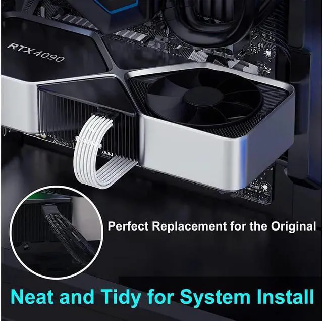 Alt view image 4 of 7 - PCIE 5.0 Extension RTX 4090 4070Ti 12VHPWR Power Cable, 16Pin(12+4) Male to 4X8Pin Female PCI-e 5.0 GPU Extension Cable + 24Pin ATX Motherboard Cable for GeForce RTX 3090Ti 4070Ti 4080 4090