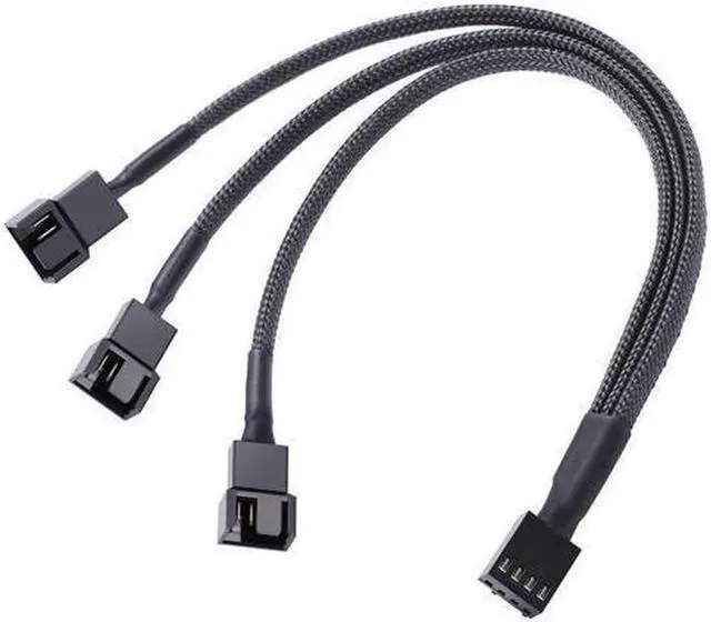 Alt view image 2 of 4 - 3 Pack PWM Fan Splitter Adapter Cable Sleeved Braided Y Splitter Computer PC 4 Pin Fan Extension Power Cable 1 to 3 Converter for Computer ATX Case 4-Pin/3-Pin Cooling Fan Cable -10.5 inch
