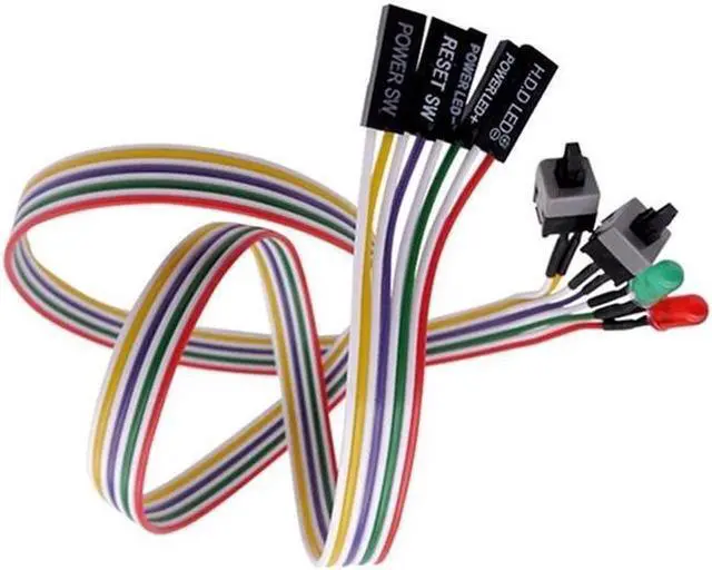 Main image of 65cm PC Case Motherboard 2x ATX Power Switch Reset Button ON/OFF Cable w/ 2x LED