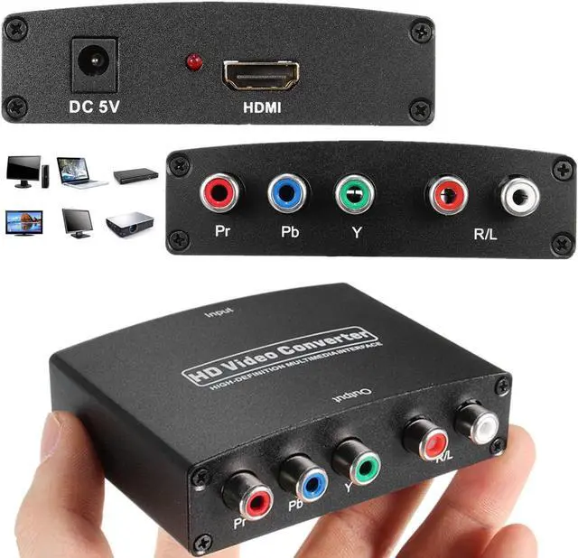 Alt view image 2 of 7 - HDMI(input) to YPbPr (output) Component + R/L Converter Adapter with R/L Audio output with Power Adapter Support PS3, PS4, Blu-ray Player, DVD, XBOX, Notebook , Black