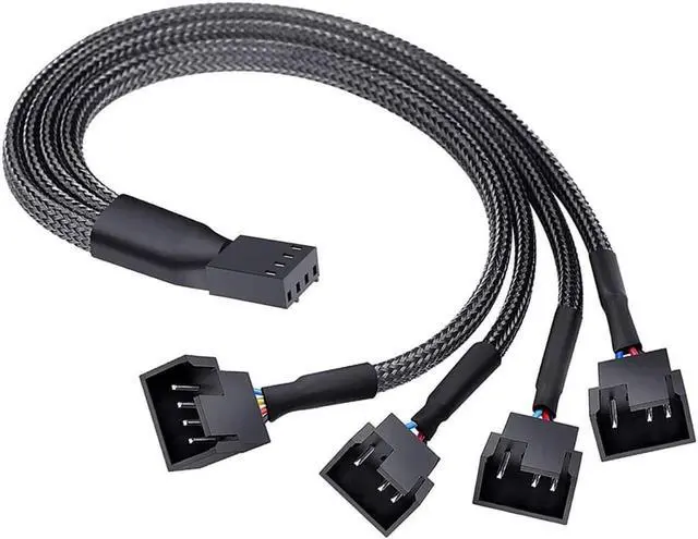 Main image of PWM Fan Splitter Cable Hub 1 to 4 Power Adpater,Motherboard PMW 4-pin Fan Sleeved Braided Y Splitter Internal Power Extension Cable for Computer CPU/Case Fan 1x4 Converter - 10 inches