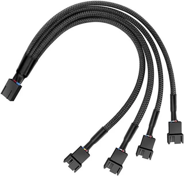 Alt view image 4 of 4 - PWM Fan Splitter Cable Hub 1 to 4 Power Adpater,Motherboard PMW 4-pin Fan Sleeved Braided Y Splitter Internal Power Extension Cable for Computer CPU/Case Fan 1x4 Converter - 10 inches