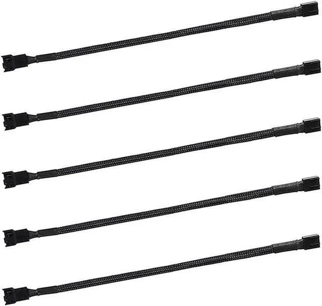 Main image of 5 Pack- 11.8 inch PWM Fan Extension Cable PC Fan Extension Cable Compatible with ATX Case 3 Pin & 4 Pin Cooling Fans Durable Black Nylon Braided Case Fan Extension Cable