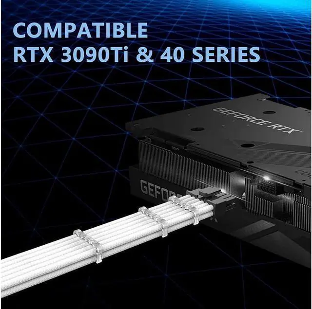 Alt view image 7 of 7 - RTX 4090 4080 4070TI 16Pin(12+4) to 4x8Pin PCI-E 5.0 Sleeved Extension Cable,12Pin to 4x8Pin Compatible 4090 4080 4070TI Series and RTX3090ti,14inch with Cable Combs (16AWG/White)