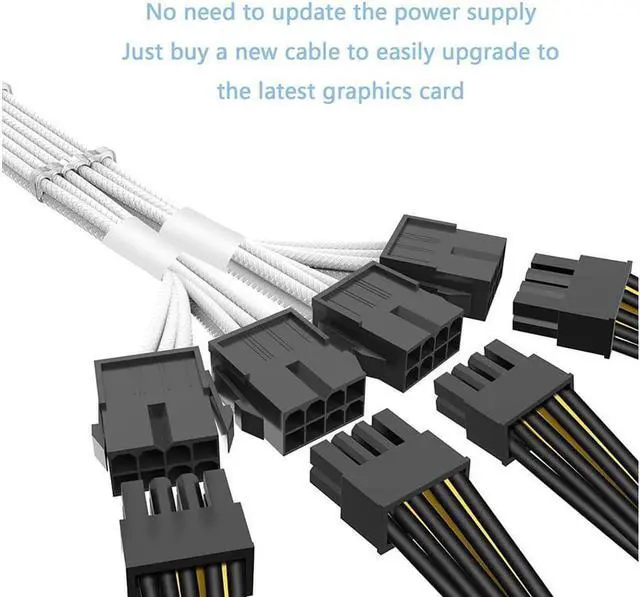 Alt view image 3 of 7 - RTX 4090 4080 4070TI 16Pin(12+4) to 4x8Pin PCI-E 5.0 Sleeved Extension Cable,12Pin to 4x8Pin Compatible 4090 4080 4070TI Series and RTX3090ti,14inch with Cable Combs (16AWG/White)