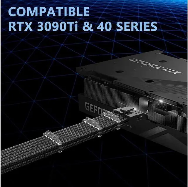 Alt view image 4 of 6 - RTX 3090TI 4090 16Pin(12+4) to 3x8Pin PCI-E 5.0 Sleeved Extension Cable,12Pin to 3x8Pin Compatible 3090ti and RTX4090 4080 Series,13inch with Cable Combs(16AW Black)