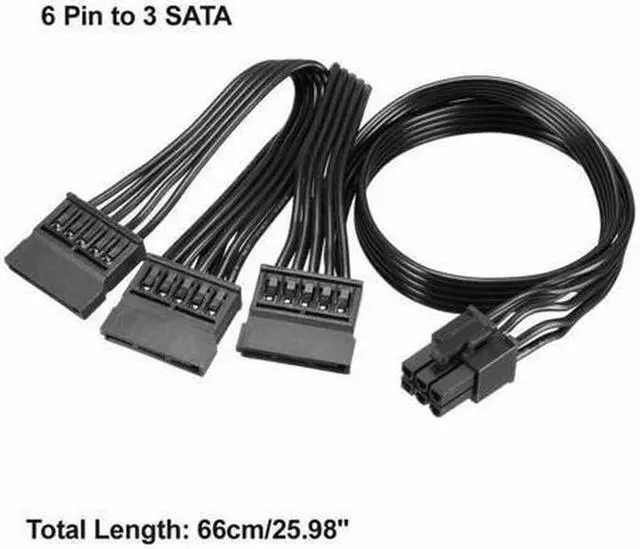 Alt view image 3 of 3 - PCIe 6Pin to 3 SATA 15Pin SSD Power Supply Cable For SF450 SF600 SF750 SFX Full Modular ATX Power Supply Unit PSU 18AWG