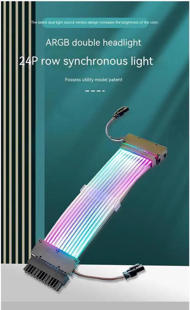 Alt view image 7 of 7 - ARGB Power Extension Cable Power Graphics Card Cable,Mainboard Extension Cable Power Luminous Cable,Dual Head Lamp 24Pin Row Synchronous Illusion Luminous Cable,Wire Harness Assembly,18AWG 41 * 0.16 T
