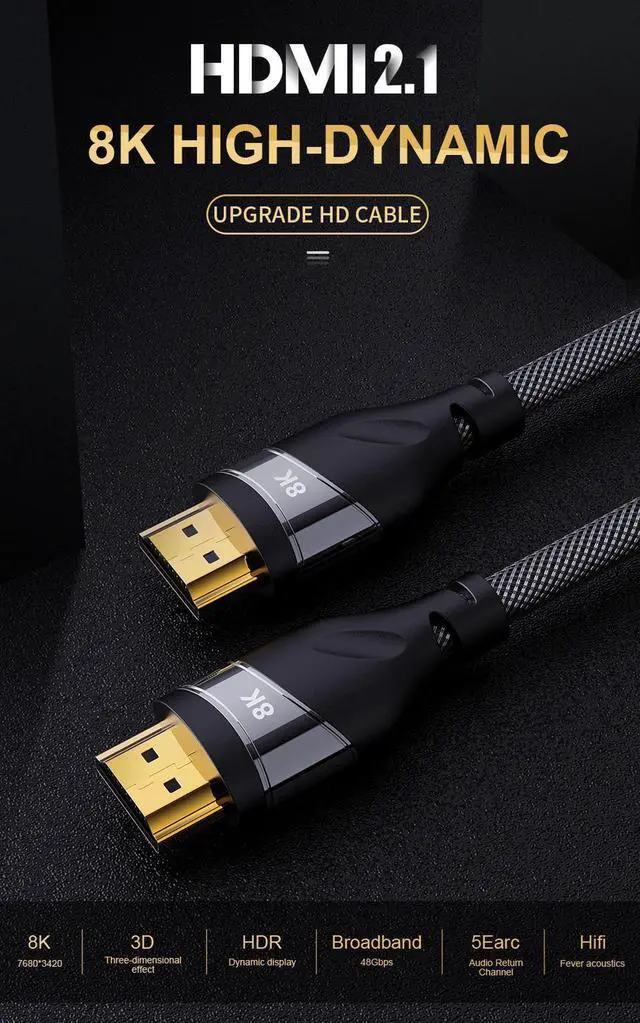 Alt view image 4 of 7 - Ultra 48Gbps High Speed 8K HDMI Cable with 8K@60Hz 7680P Dolby Vision, HDCP 2.2, 4:4:4 HDR, eARC Support - 10ft/3m