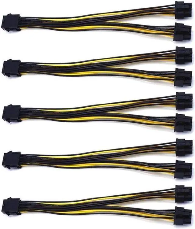 Main image of 5-Pack PCI-E 8Pin to 2X 8 Pin (6+2) Power Splitter Cable for PCIE PCI Express Image Card Y - Splitter Extension Cable