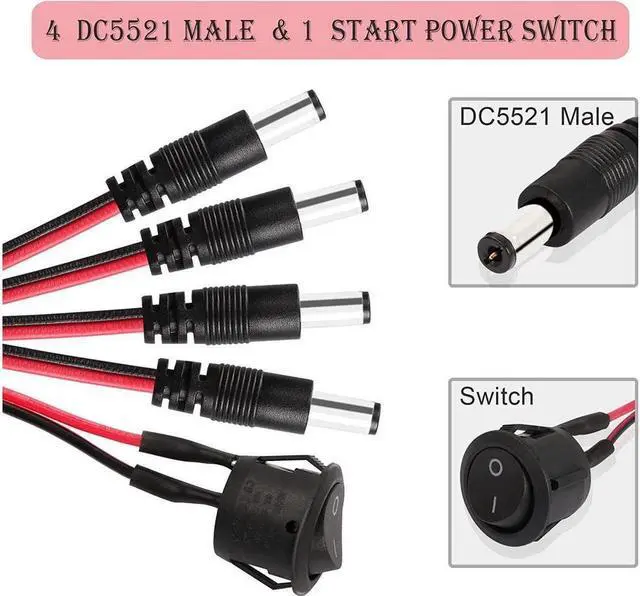 Alt view image 4 of 6 - ATX Power 24 Pin to 4 DC5521 and Power Switch Cable, 24P Female to 12V DC 5.5mm x 2.1mm Male Adapter with ON/Off, Inserted into PC Power Supply 24P Male, Leading to DC Power Supply (0.5m)