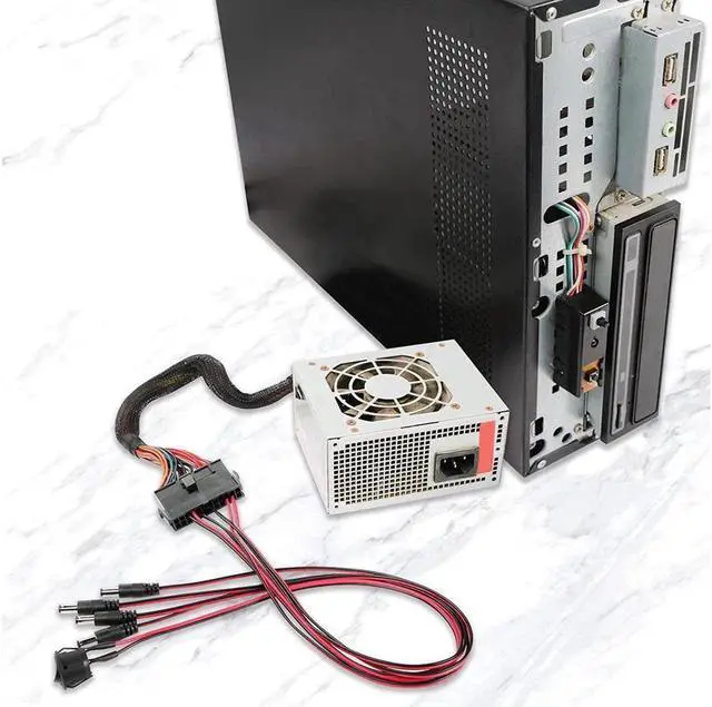 Alt view image 2 of 6 - ATX Power 24 Pin to 4 DC5521 and Power Switch Cable, 24P Female to 12V DC 5.5mm x 2.1mm Male Adapter with ON/Off, Inserted into PC Power Supply 24P Male, Leading to DC Power Supply (0.5m)