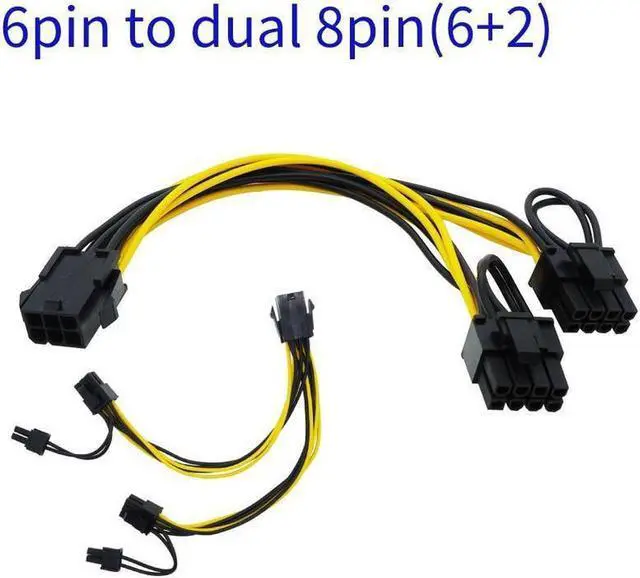 Alt view image 5 of 5 - CPU 8pin to 2-port PCIE 8pin Dual PCI-Express 6+2pin Y Splitter Miner GPU Graphics Card Power Supply Cable Cord 18AWG 20CM (6Pin to Dual 8Pin)