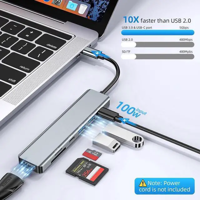 Alt view image 7 of 7 - USB C Hub, 7 in 1 USB C to 4K HDMI Splitter, 5Gbps USB 3.0 & USB C Data Port, USB2.0, 4K HDMI Port, PD 100W Charging, SD/TF Card Reader, for iPad Pro MacBook Pro Laptops and More