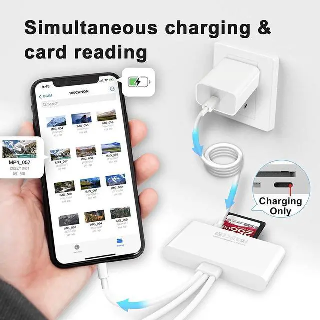 Alt view image 5 of 7 - 5-in-3 SD Card Reader for iPhone iPad with USB A & Charging Port, Lightning + USB A + USB C to SD Memory Card Reader for iPhone/iPad/Android/MacBook/PC/Tablet/Camera/Hard Disk/Flash Drive