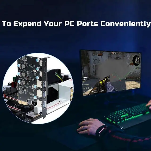 Alt view image 3 of 7 - 5-Ports PCI-E to USB 3.0 Expansion Card, 5Gbps High Speed USB3.0 PCI-EX1 X4 X8 X16 Adapter, Internal USB3.0 Hub Converter for Desktop PC, (2X USB C - 3X USB A)