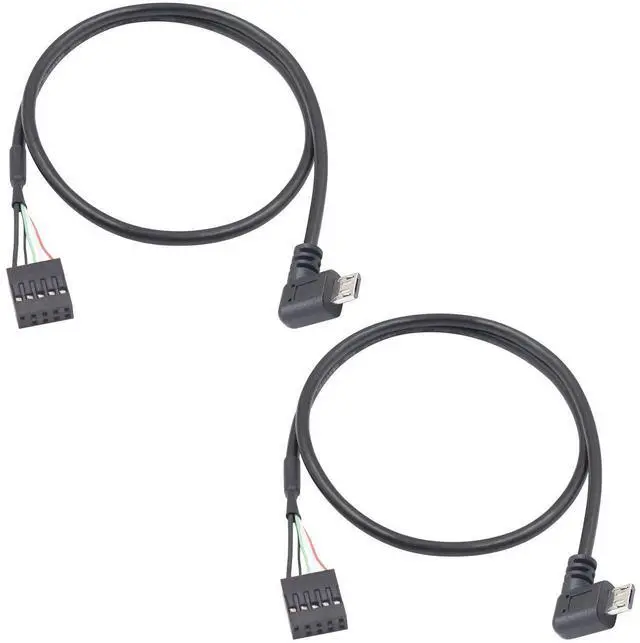 Main image of Micro USB to Motherboard Header Cable 1.65FT/50CM, Left Angled 90 Degree Micro USB Male to 9 Pin Motherboard Female Dupont Extended Cable (2-Pack)