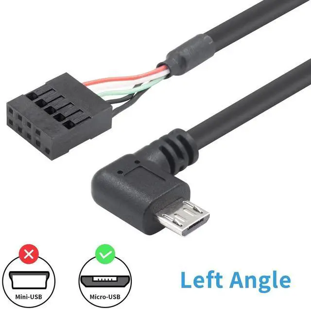 Alt view image 4 of 6 - Micro USB to Motherboard Header Cable 1.65FT/50CM, Left Angled 90 Degree Micro USB Male to 9 Pin Motherboard Female Dupont Extended Cable (2-Pack)
