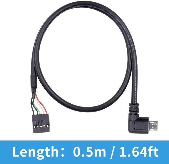 Alt view image 5 of 6 - Micro USB to Motherboard Header Cable 1.65FT/50CM, Left Angled 90 Degree Micro USB Male to 9 Pin Motherboard Female Dupont Extended Cable (2-Pack)