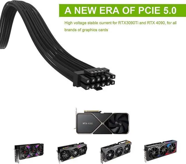 Alt view image 5 of 6 - 16Pin GPU Cable,Pcie 5.0 12VHPWR Sleeved Modular Cables,Male to Male PSU Cable,Mini 12+4 pin Adapter 600W ATX 3.0 Power Supply for RTX 3090TI and 4090 Graphic Card with Comb (Black)
