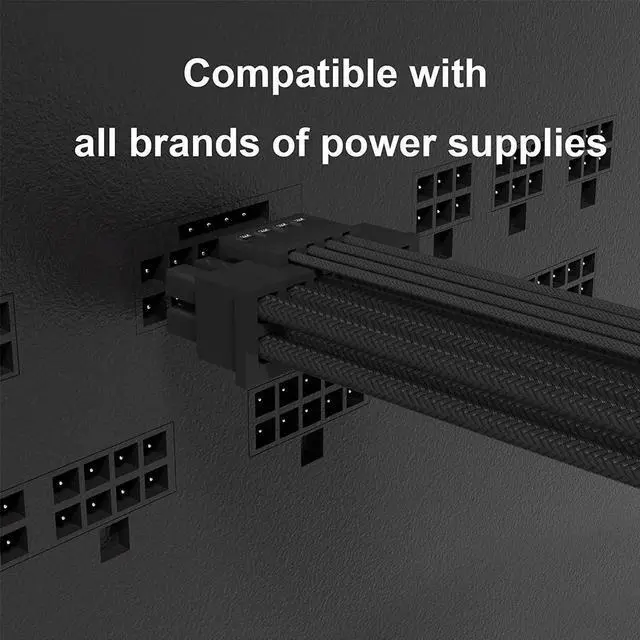 Alt view image 3 of 6 - 16Pin GPU Cable,Pcie 5.0 12VHPWR Sleeved Modular Cables,Male to Male PSU Cable,Mini 12+4 pin Adapter 600W ATX 3.0 Power Supply for RTX 3090TI and 4090 Graphic Card with Comb (Black)