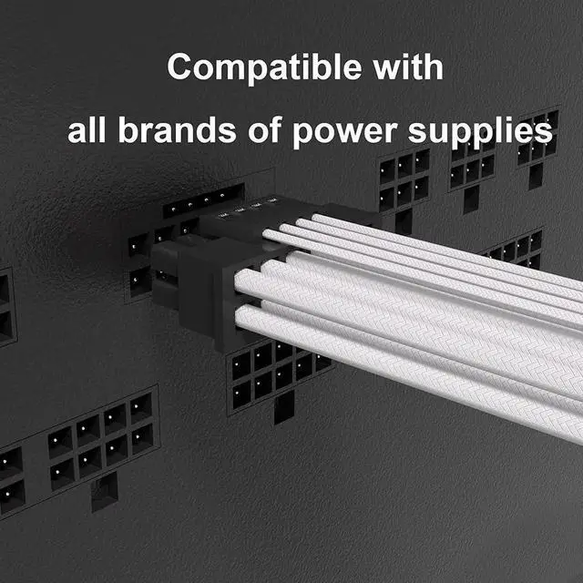 Alt view image 6 of 6 - 16Pin GPU Cable,Pcie 5.0 12VHPWR Sleeved Modular Cables,Male to Male PSU Cable,Mini 12+4 pin Adapter 600W ATX 3.0 Power Supply for RTX 3090TI and 4090 Graphic Card with Comb (White)